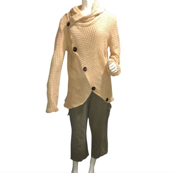 Cowl Neck with Button Detail Long Sleeve Faux Wrap Sweater Cardigan Size Small - Picture 10 of 12